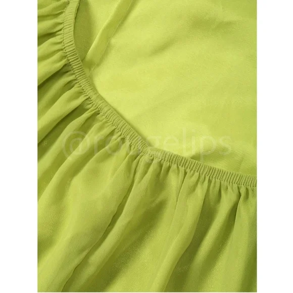 Lime Green Flowy Halter Cutout Maxi Flared Dress Backless Open Back - Picture 9 of 10